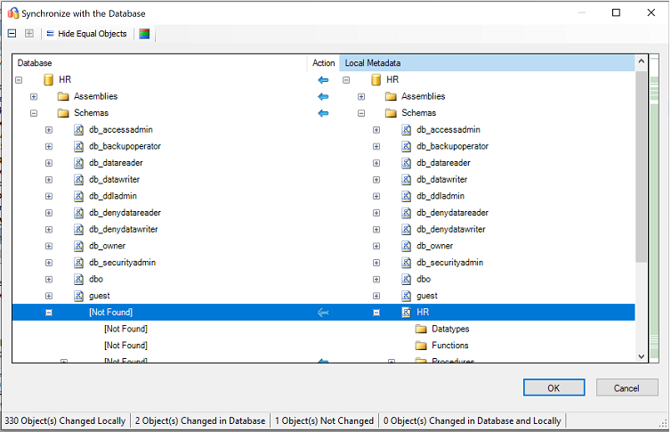 Screenshot that shows Synchronize with the Database review.