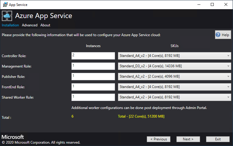 Set role tiers and SKU options in Azure App Service Installer