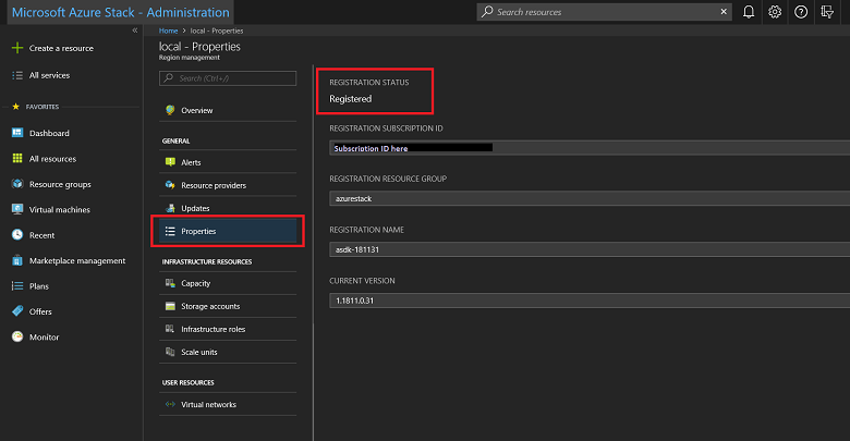 Region management tile in Azure Stack Hub administrator portal