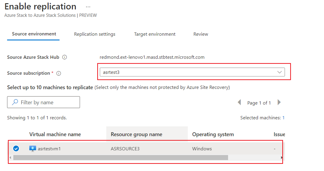 Screenshot of enable replication portal screen.