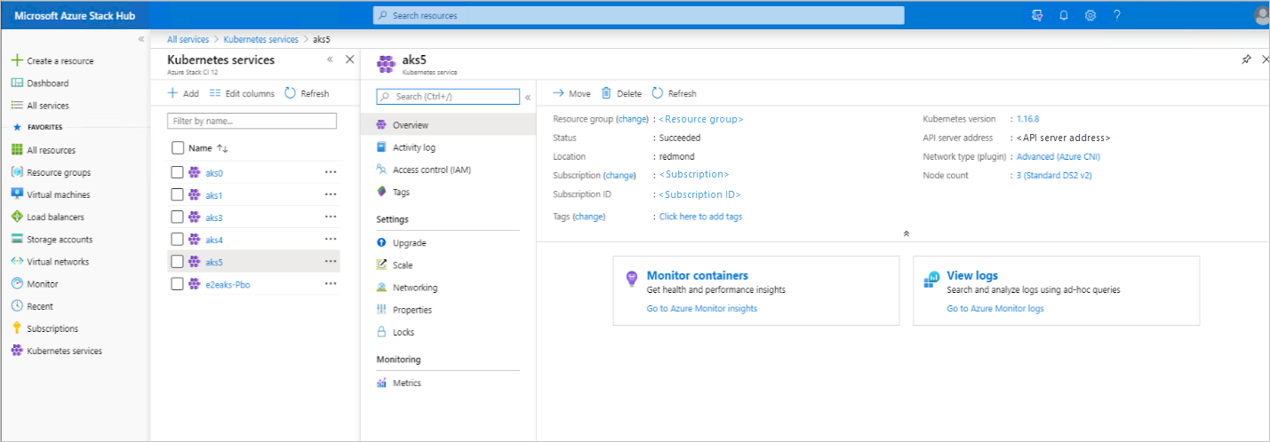 The portal contains the details of the AKS clusters.