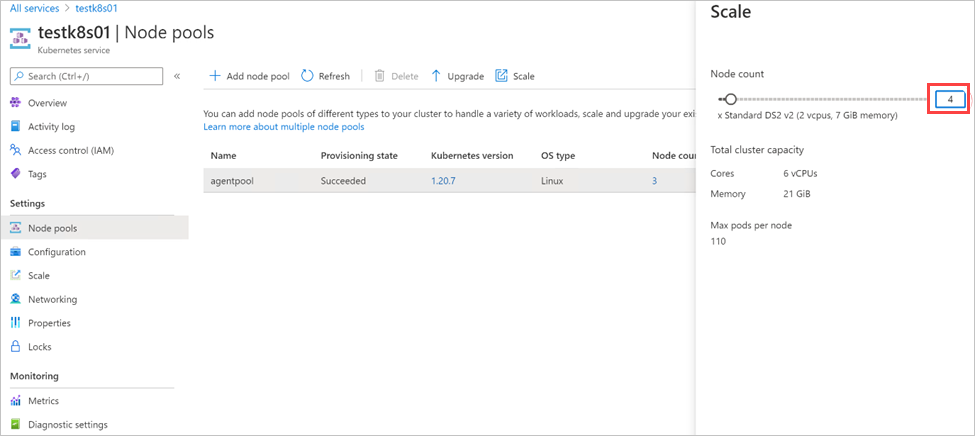 Select new node count.