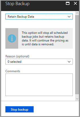 Retain or delete data on the Stop Backup menu