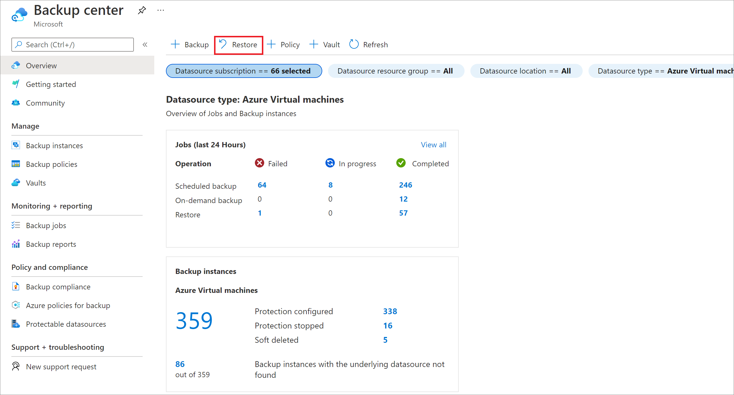 Backup Center Overview to restore VM