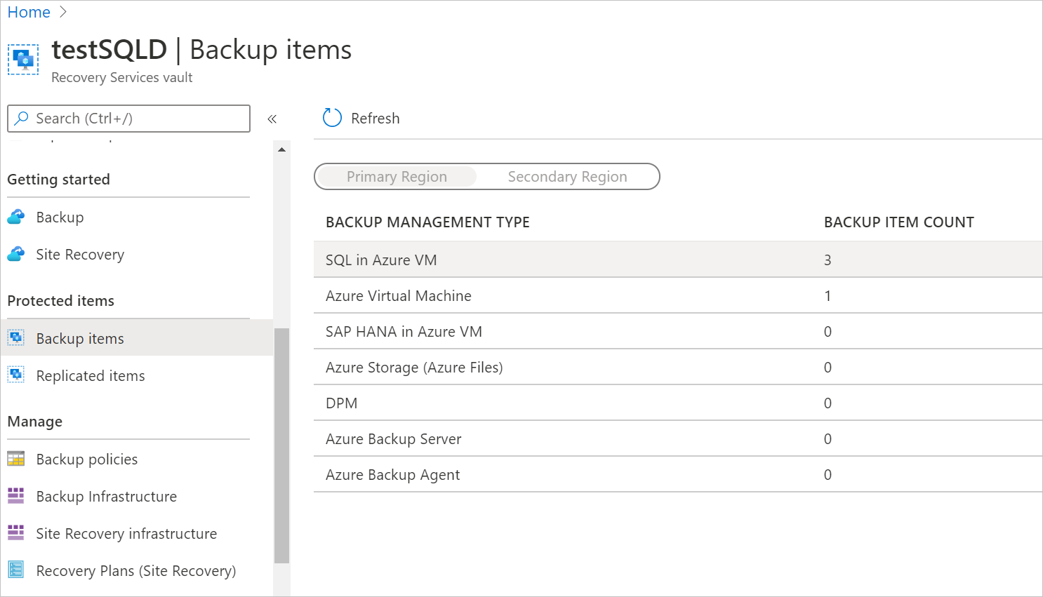 Screenshot shows how to view backed-up databases in Backup Items.