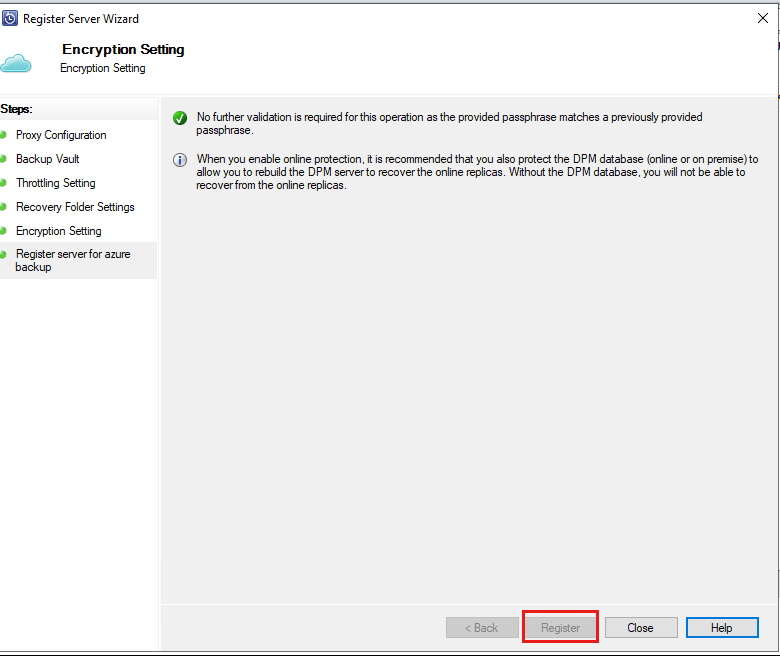 Screenshot shows the backup server registration process and encryption settings.