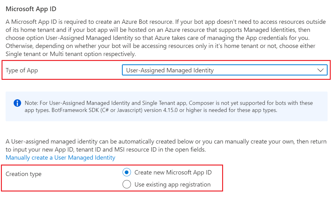 The Azure app ID settings for an Azure Bot resource