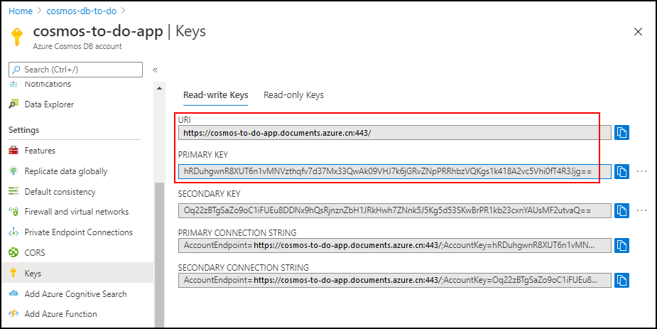 Azure Cosmos DB Keys