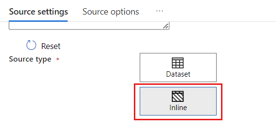 Screenshot of selecting the inline source type.