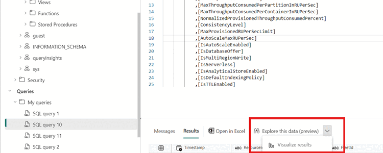 Screenshot of the menu option to visualize an existing query in the workspace.