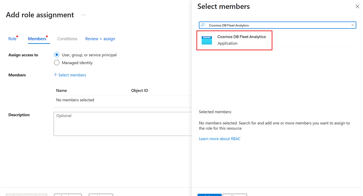 Screenshot of the account role-based access control configuration in the Azure portal.