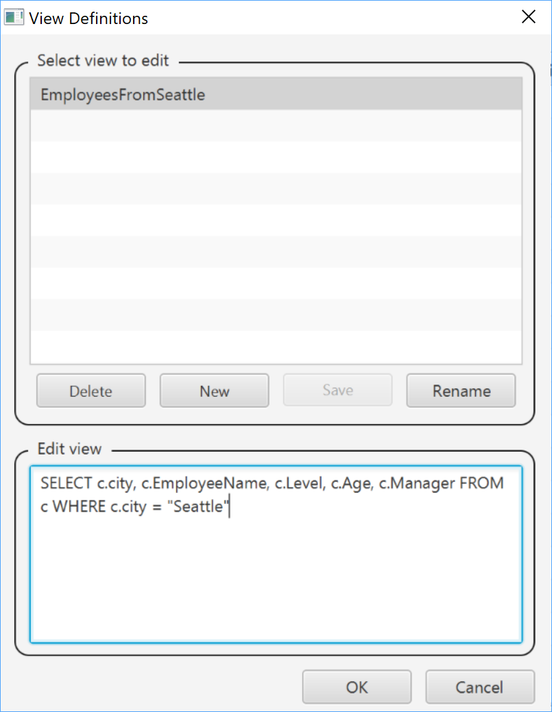Screenshot of adding a query when creating a view.