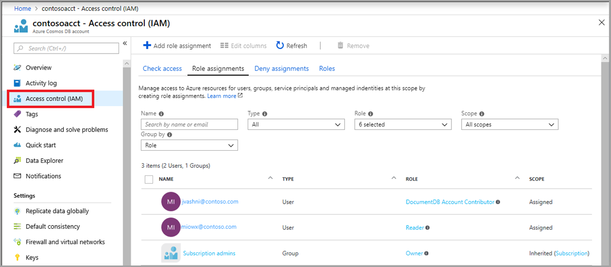 Access control (IAM) in the Azure portal - demonstrating database security.