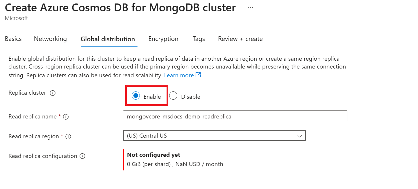 Screenshot showing read replica configuration.