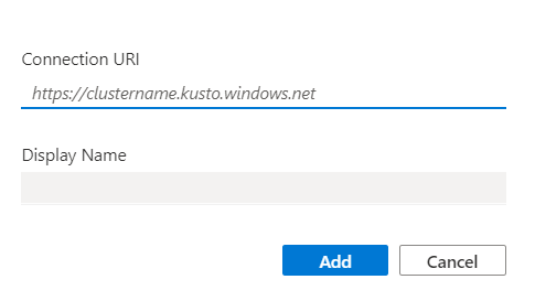 Add cluster URI and description to add a new cluster connection in Azure Data Explorer.