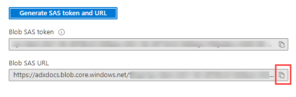 Screenshot of Azure portal with blob SAS URL generated.