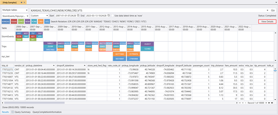 Screenshot of Search++ results in Kusto Explorer.