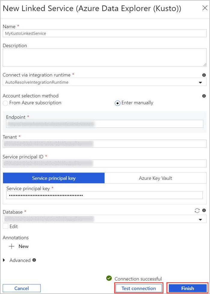  Azure Data Explorer new linked service.