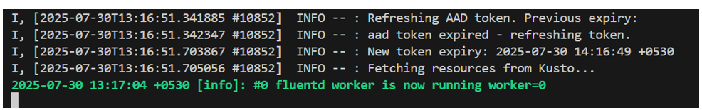 Screenshot of Fluentd log file showing successful ingestion requests