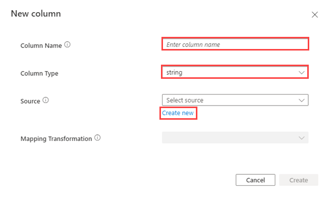 Screenshot - create new source for adding nested JSON data in one click ingestion process - Azure Data Explorer.