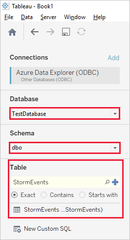 Select database and table.