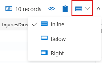 Icon to change reading pane for expanded view mode - Azure Data Explorer WebUI query results.