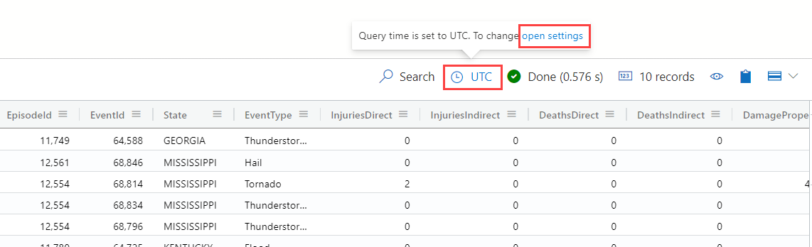 Query time changed to UTC in results grid menu.
