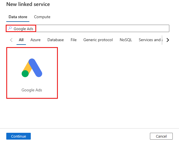 Screenshot of the Google Ads connector.
