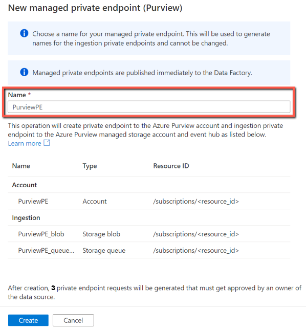 Name the managed private endpoints for your connected Microsoft Purview account.