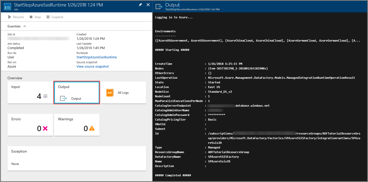 Screenshot that shows the output pane.