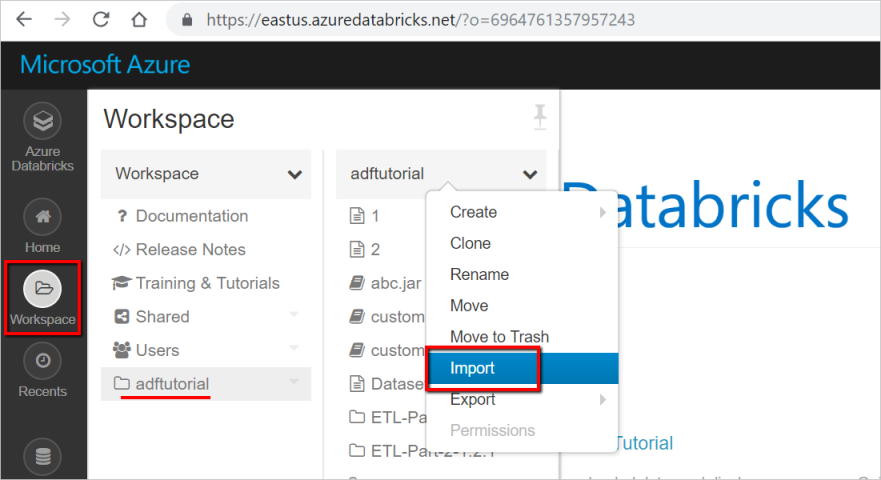 Menu command for importing a workspace