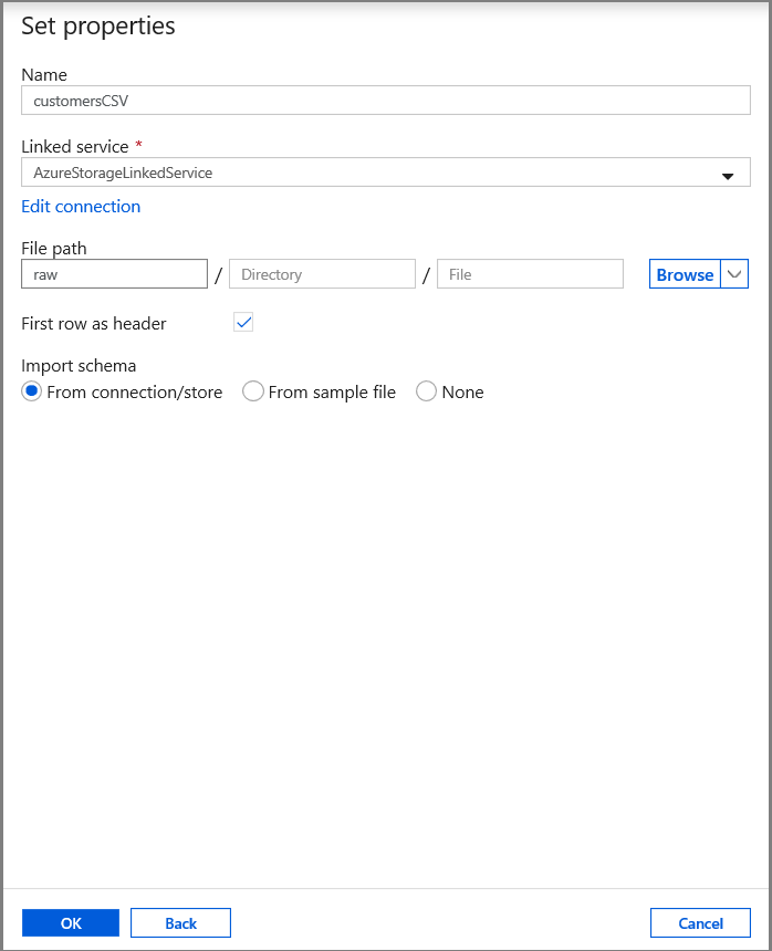 Sink dataset - connection