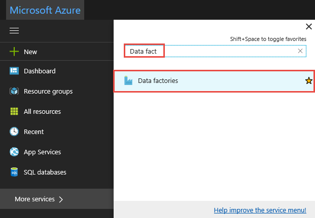 Data factories menu