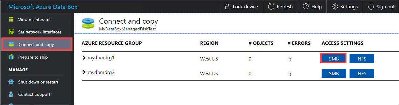 Connect and copy, Get share credentials