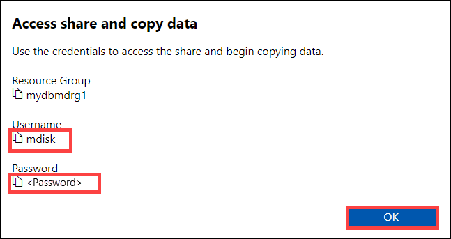 Connect and copy, Copy share credentials