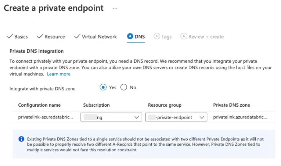 Set the private endpoint DNS.