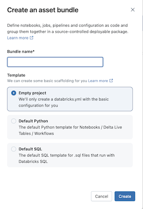 Create new asset bundle dialog