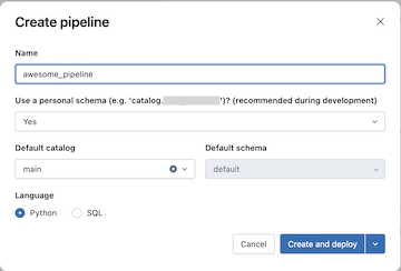 Create an ETL pipeline dialog