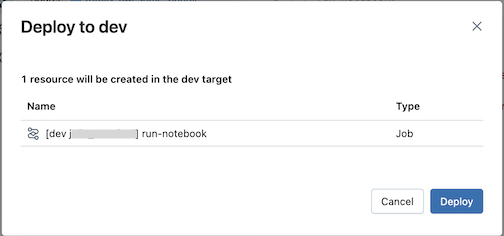 Deploy to dev dialog