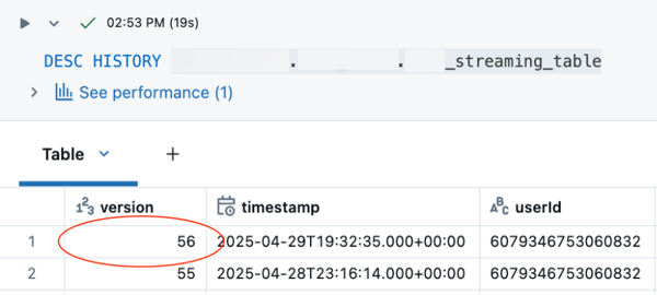 DESCRIBE HISTORY command to check latest table version