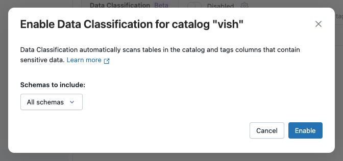 Settings modal for Data Classification.