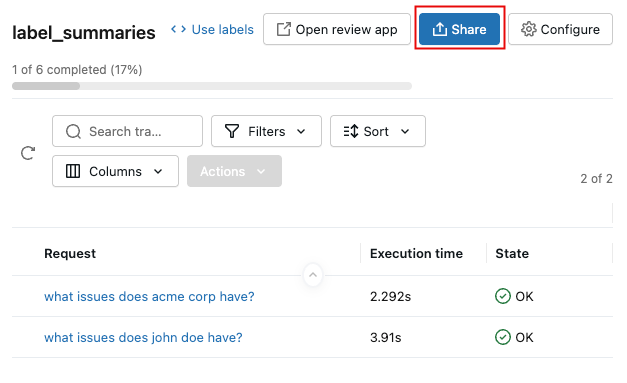 MLflow experiment UI form