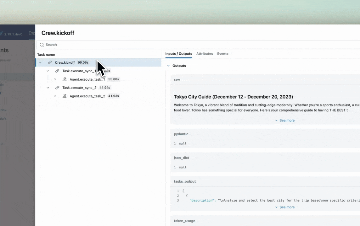 CrewAI Tracing using autolog