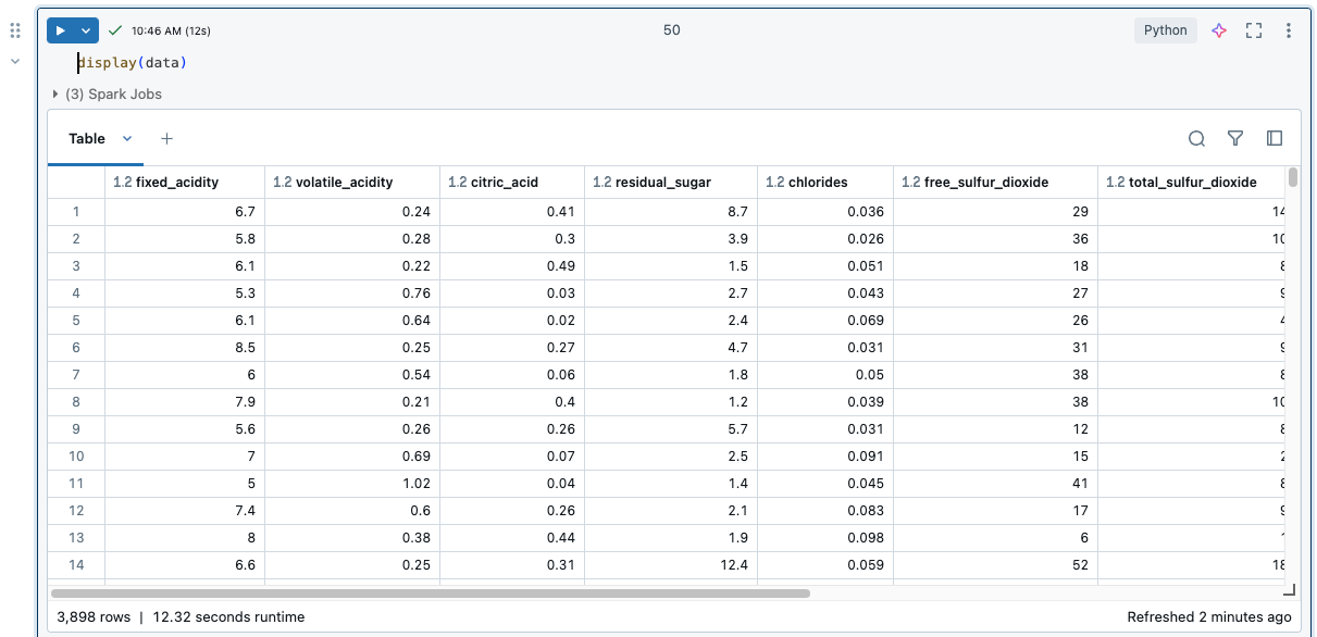 Notebook results table