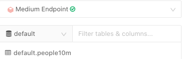 The schema browser showing the samples catalog, nyctaxi database, trips table, and the columns in that table.