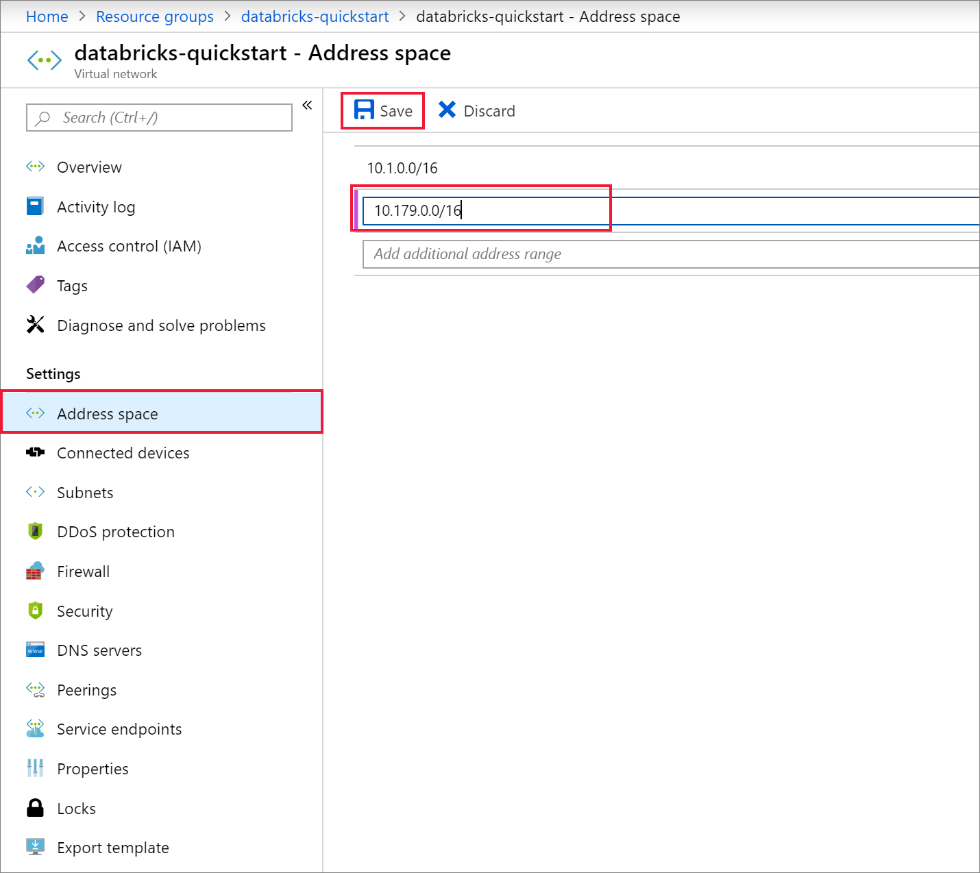 Azure virtual network address space