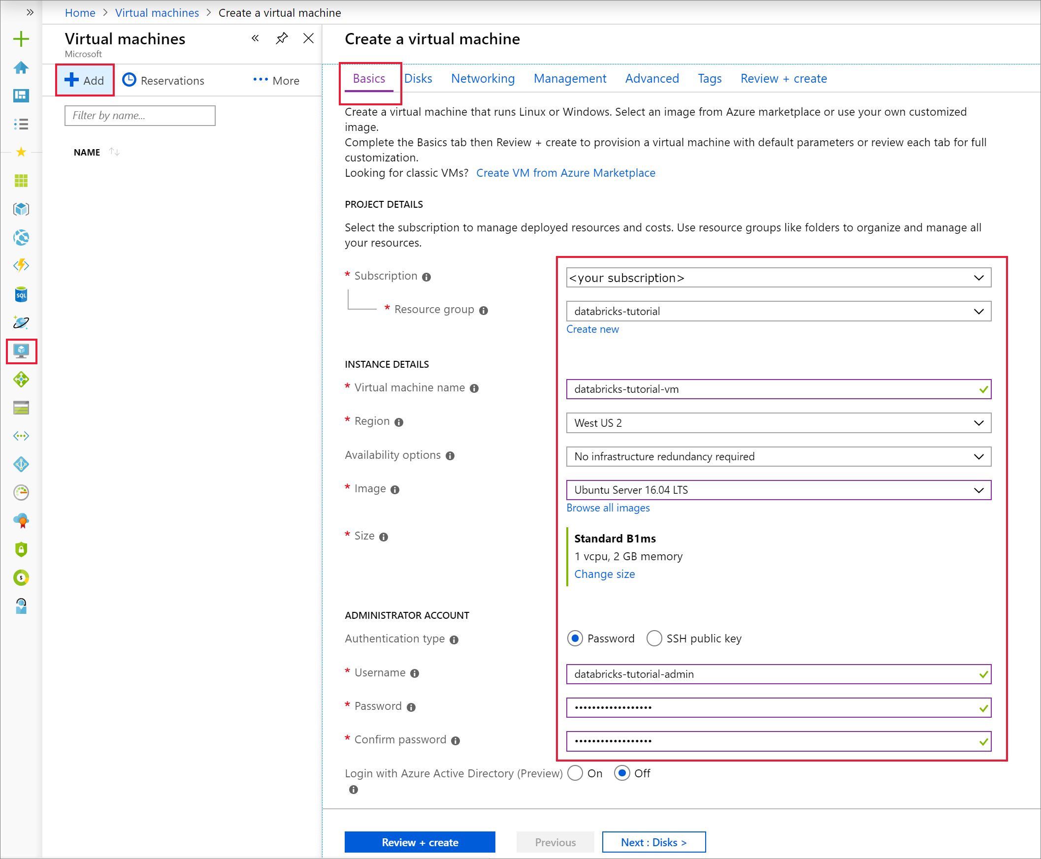 Basics tab of new virtual machine configuration