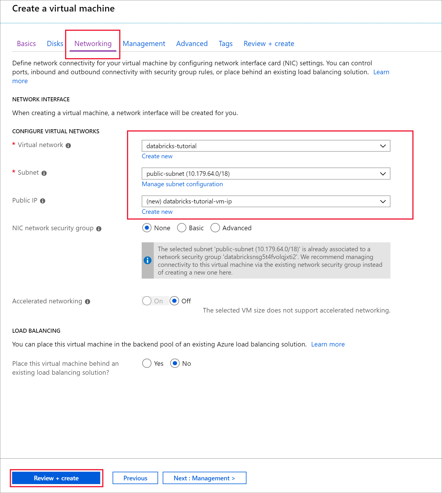 Networking tab of new virtual machine configuration