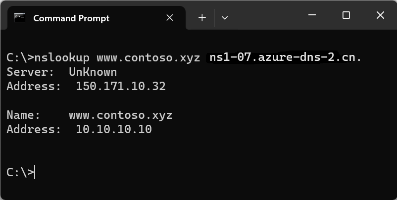 Screenshot shows a command prompt window with an n s lookup command and values for Server, Address, Name, and Address.
