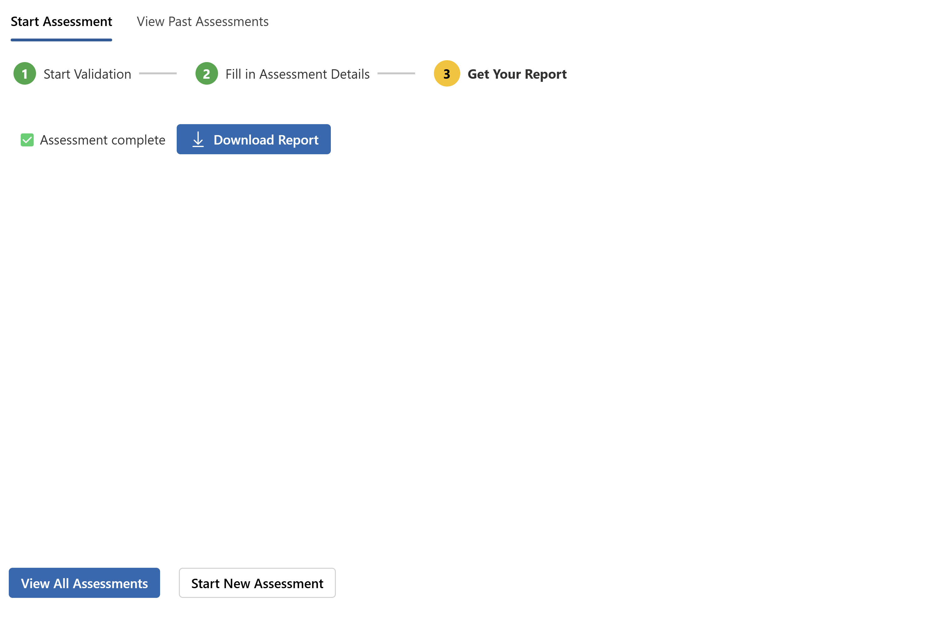 Screenshot of the Get Your Report step in the assessment wizard after assessment is completed.